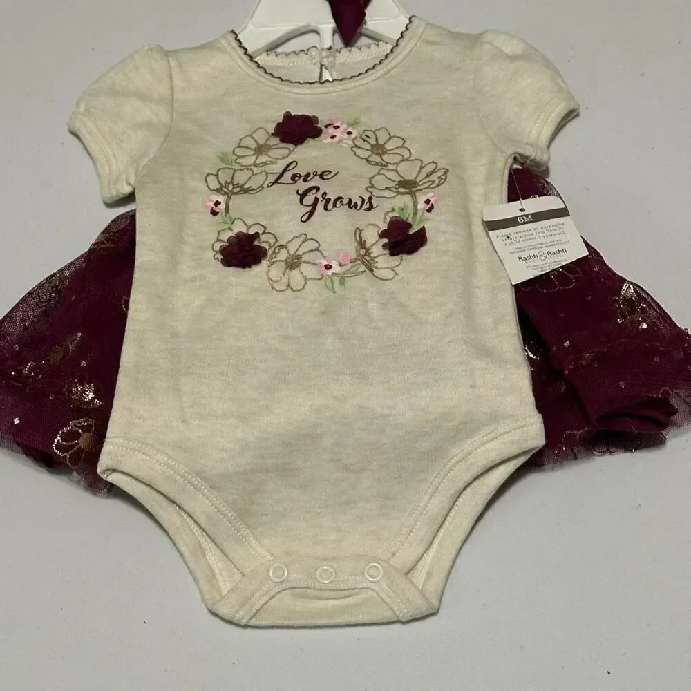 Baby Starter Cream and Maroon 2 piece skirt set | Size 6 Month